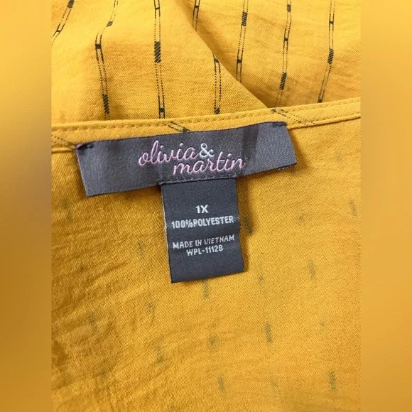 Olivia and Martin Mustard Yellow V-Neck Tie-Front Blouse Size 1X - Picture 7 of 7
